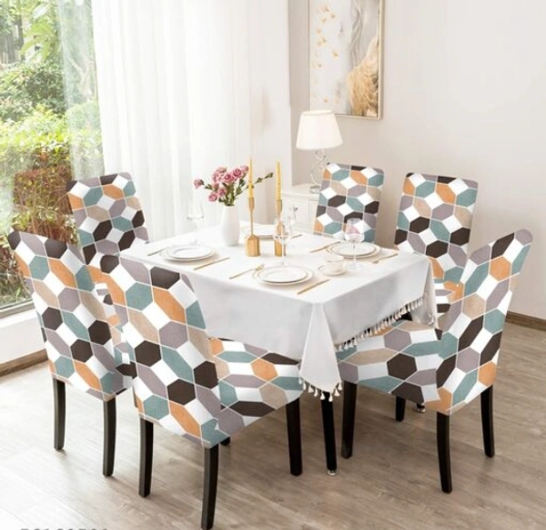 Elastic Stretchable Printed Dining Chair Covers Set of 6 will bloom your dining with their HD printed designs - Polyster, Elastic, Pack of 6, Single Seater